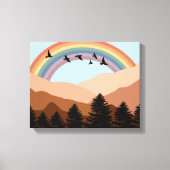 Abstract landschapsbos Bomen regenboog & vogels Canvas Afdruk (Voorkant)