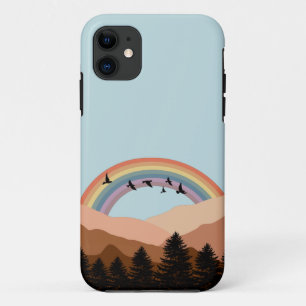 Abstract landschapsbos Bomen regenboog & vogels Case-Mate iPhone Case