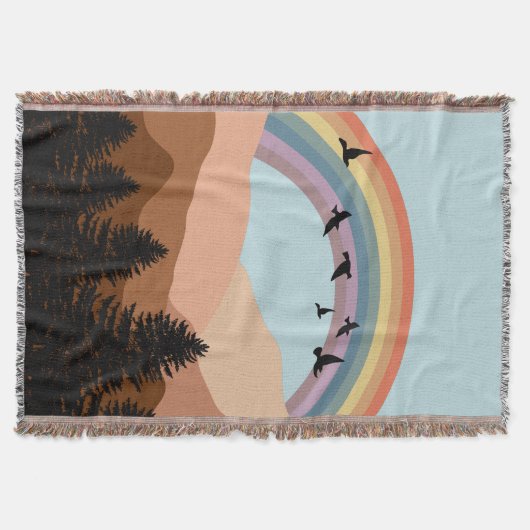 Abstract landschapsbos Bomen regenboog & vogels Deken (Voorkant)