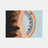 Abstract landschapsbos Bomen regenboog & vogels Fleece Deken (Voorkant (Horizontaal))