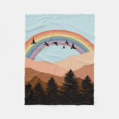 Abstract landschapsbos Bomen regenboog & vogels Fleece Deken (Voorkant)
