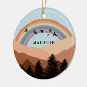 Abstract landschapsbos Bomen regenboog & vogels Keramisch Ornament (Links)