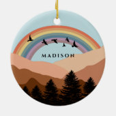 Abstract landschapsbos Bomen regenboog & vogels Keramisch Ornament (Achterkant)