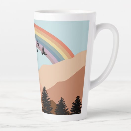 Abstract landschapsbos Bomen regenboog & vogels Latte Mok (Rechts)