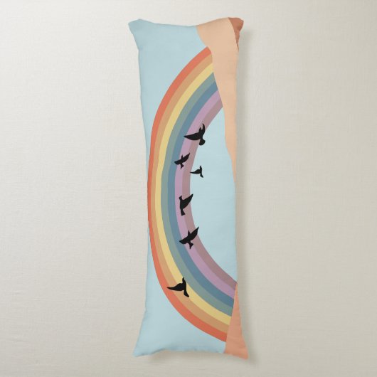 Abstract landschapsbos Bomen regenboog & vogels Lichaamskussen (Voorkant Verticaal)