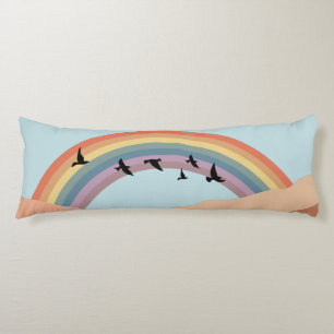 Abstract landschapsbos Bomen regenboog & vogels Lichaamskussen