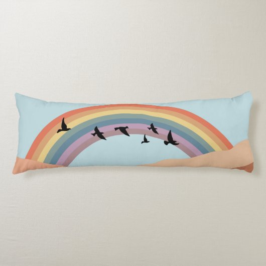 Abstract landschapsbos Bomen regenboog & vogels Lichaamskussen (Voorkant)