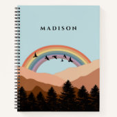 Abstract landschapsbos Bomen regenboog & vogels Notitieboek (Voorkant)