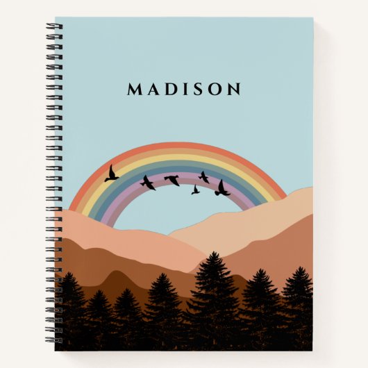 Abstract landschapsbos Bomen regenboog & vogels Notitieboek (Voorkant)