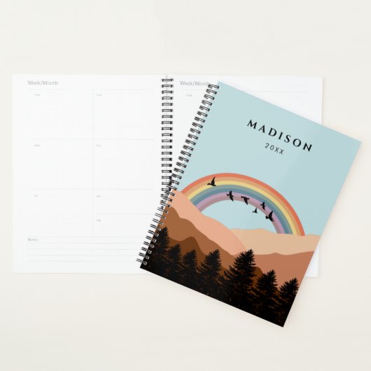 Abstract landschapsbos Bomen regenboog & vogels Planner (Display)