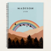 Abstract landschapsbos Bomen regenboog & vogels Planner (Voorkant)