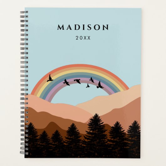 Abstract landschapsbos Bomen regenboog & vogels Planner (Voorkant)