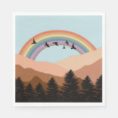 Abstract landschapsbos Bomen regenboog & vogels Servet (Voorkant)