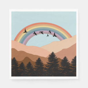 Abstract landschapsbos Bomen regenboog & vogels Servet