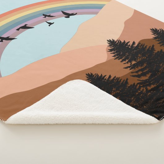 Abstract landschapsbos Bomen regenboog & vogels Sherpa Deken (3/4)