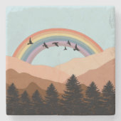 Abstract landschapsbos Bomen regenboog & vogels Stenen Onderzetter (Voorkant)