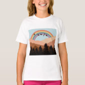 Abstract landschapsbos Bomen regenboog & vogels T-shirt (Voorkant)