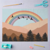 Abstract landschapsbos Bomen regenboog & vogels Tissuepapier (Craft)