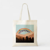 Abstract landschapsbos Bomen regenboog & vogels Tote Bag (Achterkant)