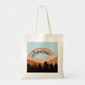 Abstract landschapsbos Bomen regenboog & vogels Tote Bag (Voorkant)