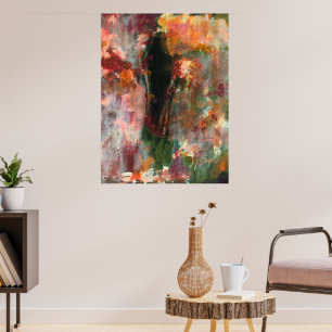 Abstract landschapskunstschilderij groen oranje zw poster