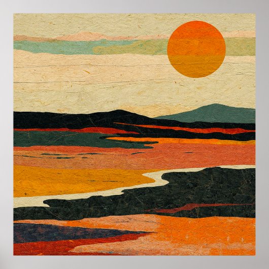 Abstract landschapskunstwerk met warme tinten poster (Voorkant)