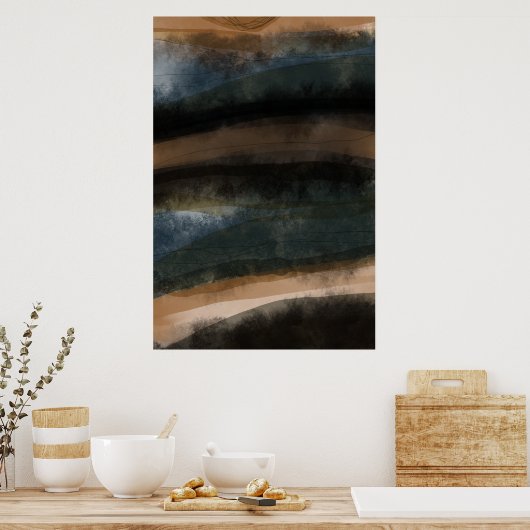 Abstract Landschapsschilderij Art Dark Earth Tones Poster (Keuken)