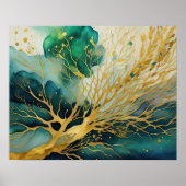 Abstract Landschapsschilderij Goud Blauw Groen II Poster (Voorkant)