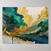 Abstract Landschapsschilderij Goud Blauw Groen Poster (Voorkant)