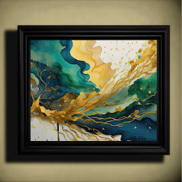 Abstract Landschapsschilderij Goud Blauw Groen Poster