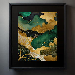 Abstract Landschapsschilderij Goud Groen II Poster