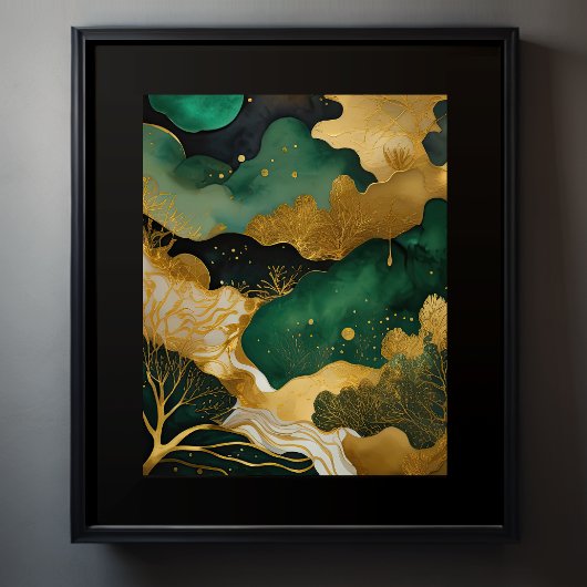 Abstract Landschapsschilderij Goud Groen II Poster