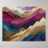 Abstract Landschapsschilderij Goud Paarse Blauw Poster (Voorkant)