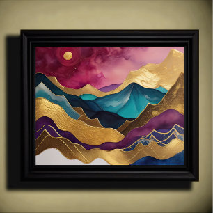 Abstract Landschapsschilderij Goud Paarse Blauw Poster