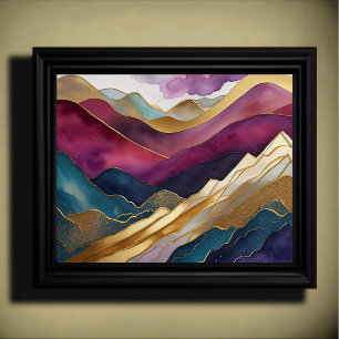 Abstract Landschapsschilderij Goud Paarse Blauw Poster