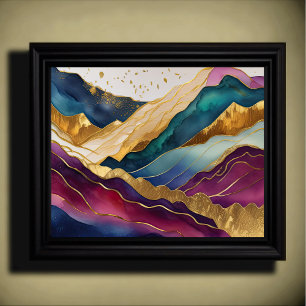 Abstract Landschapsschilderij Goud Paarse Blauw Poster