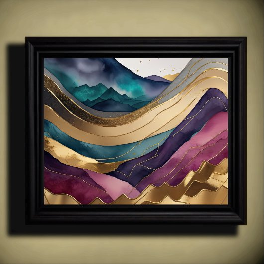 Abstract Landschapsschilderij Goud Paarse Blauw Poster