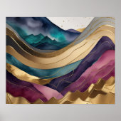 Abstract Landschapsschilderij Goud Paarse Blauw Poster (Voorkant)