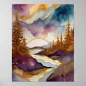 Abstract Landschapsschilderij Goudblauw Paarse Poster (Voorkant)