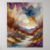 Abstract Landschapsschilderij Goudblauw Paarse Poster (Voorkant)