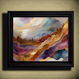 Abstract Landschapsschilderij Goudblauw Paarse Poster