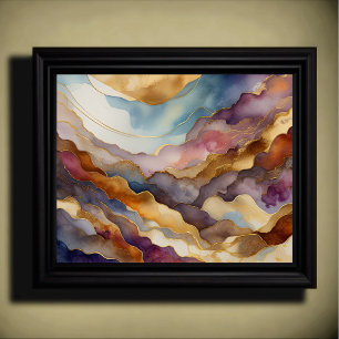 Abstract Landschapsschilderij Goudblauw Paarse Poster