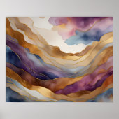 Abstract Landschapsschilderij Goudblauw Paarse Poster (Voorkant)