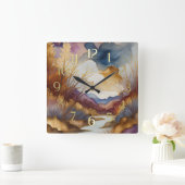 Abstract Landschapsschilderij Goudblauw Paarse Vierkante Klok (Huis)