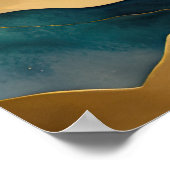 Abstract Landschapsschilderij Gouden Perzik Blauw  Poster (Hoek)