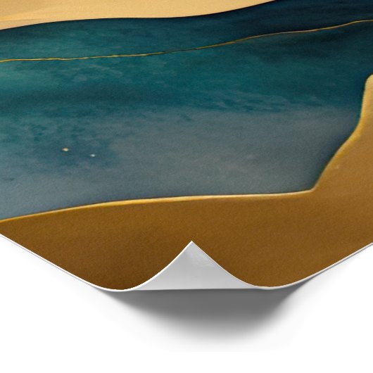 Abstract Landschapsschilderij Gouden Perzik Blauw  Poster (Hoek)