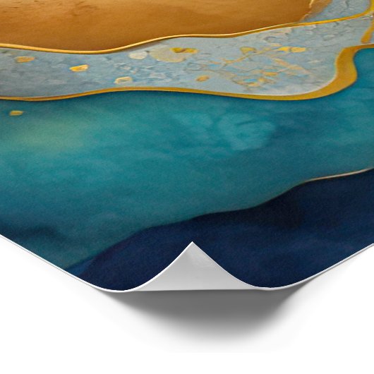 Abstract Landschapsschilderij Gouden Perzik Blauw Poster (Hoek)