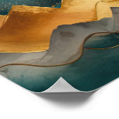 Abstract Landschapsschilderij Gouden Perzik Blauw Poster (Hoek)