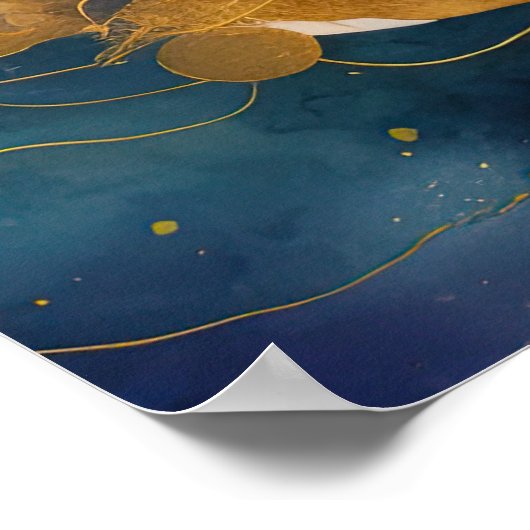 Abstract Landschapsschilderij Gouden Perzik Blauw Poster (Hoek)