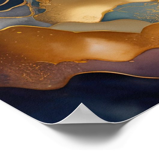 Abstract Landschapsschilderij Gouden Perzik Blauw Poster (Hoek)